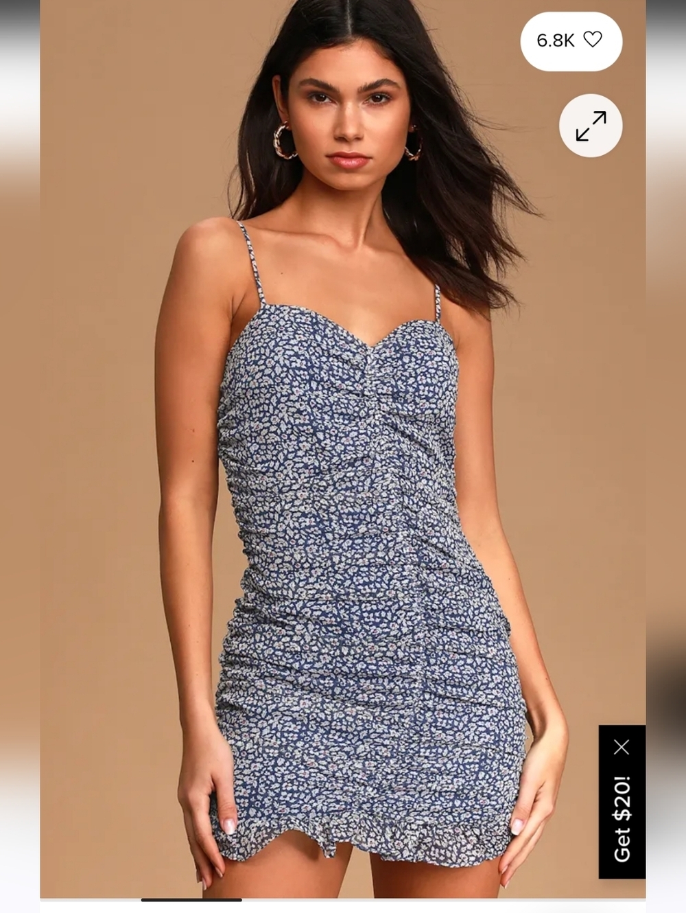 Lulus Walk the Walk Blue Floral Print Ruched Bodycon Mini Dress